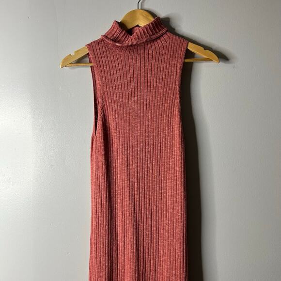 Free People Beach Solari Ribbed Mock Neck Maxi Dress Women’s XS Pink Linen Blend - Picture 3 of 8